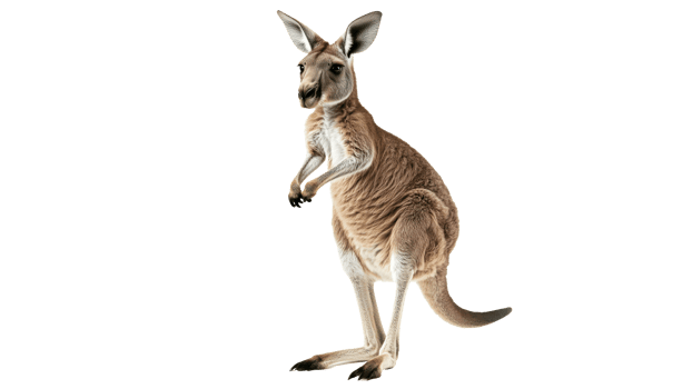Kangaroo standing upright in a natural pose isolated transparent png
