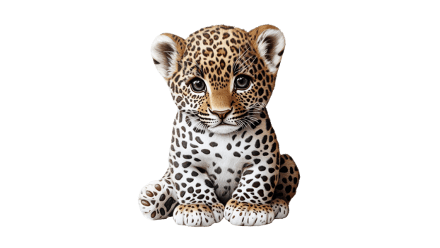 Adorable leopard cub sitting on white background png