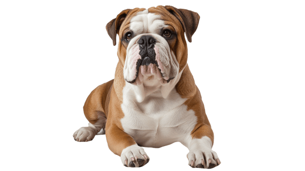 English bulldog lying down in a relaxed pose png
