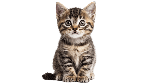 Cute striped kitten sitting on transparent background png