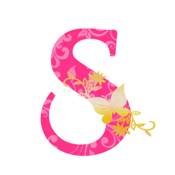 Pink Letter S with Floral and Butterfly Decoration png