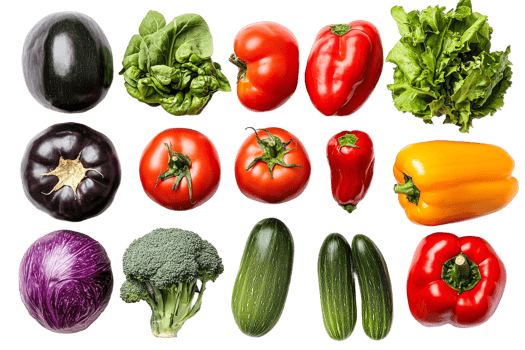 Fresh assortment of colorful vegetables on display png