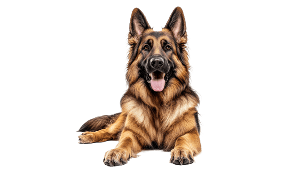 German shepherd lying on a white background png