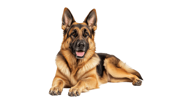 Comfortable German shepherd on white backdrop png
