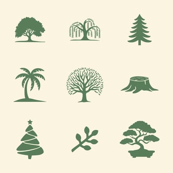 Silhouetted Trees and Plants Icons Set Clean and Minimal Design vector