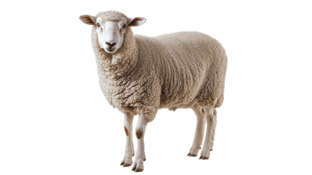 Woolly sheep standing on white backdrop indoors png