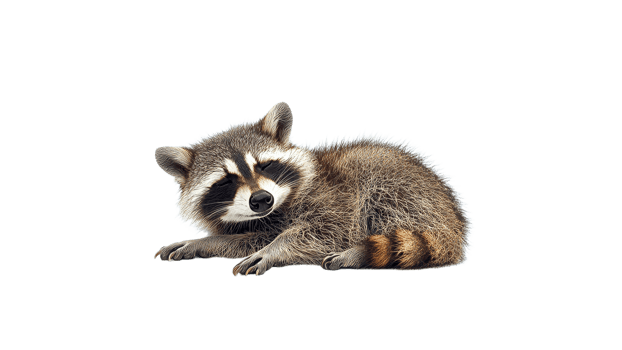 Cute raccoon resting peacefully on a soft surface png