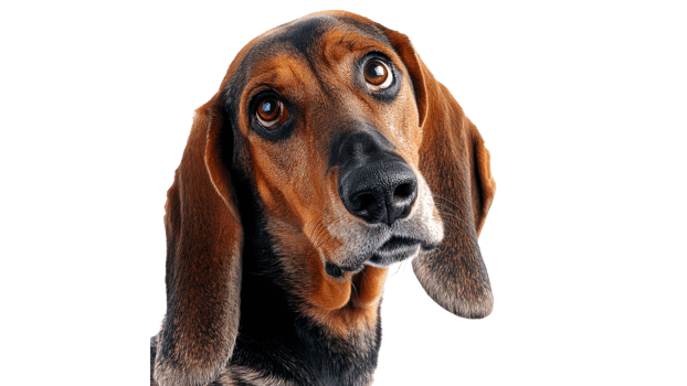 Beagle with expressive eyes gazing up png