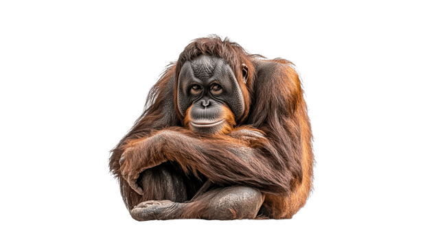 Orangutan seated and reflecting in a tranquil pose png