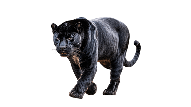 Black panther walking confidently across a plain png