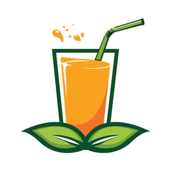 Fresh Orange Juice with Green Leaves and Straw Illustration vector