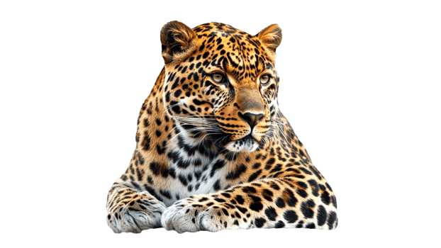 Leopard resting comfortably on a white background png