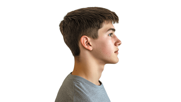 Profile view of a young man with steady expression png