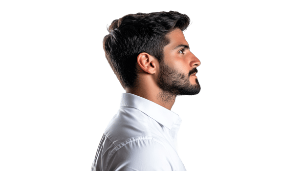 Profile view of a young man with stylish beard png