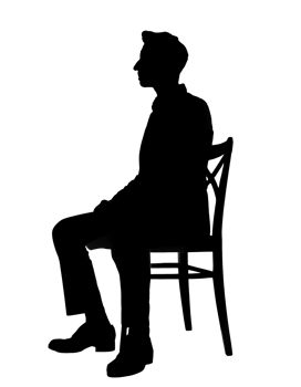 2d black silhouette of a person sitting on a chair, professional seated posture, waiting, office worker, business meeting, formal, casual seating, thinking, on isolated background png