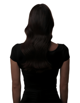 2d black silhouette of a back-facing woman with long wavy hair, faceless female figure for design, digital illustration, conceptual artwork, and anonymity representation on isolated background png