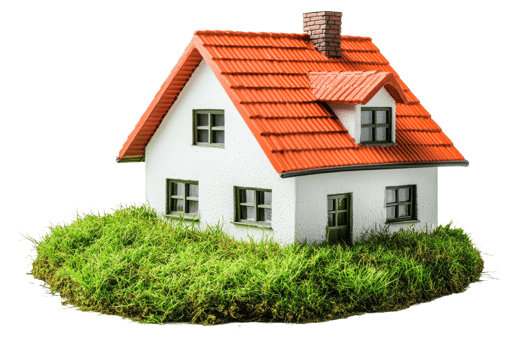Small model house surrounded by grass lawn png