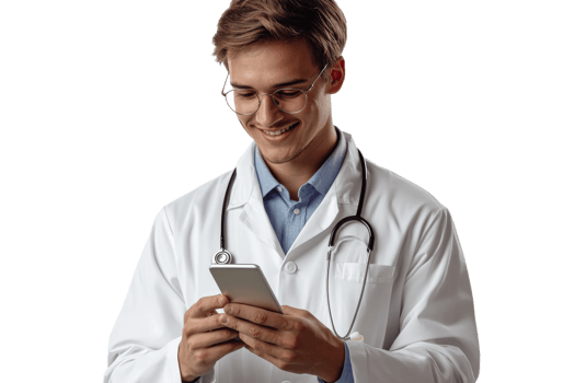 Young doctor using smartphone in medical setting png