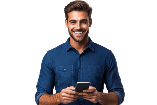 Smiling man using smartphone in casual setting png