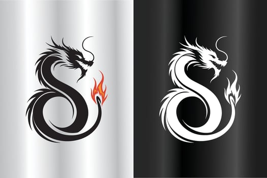 silhouette of Chinese mythology of dragon with a long body vector