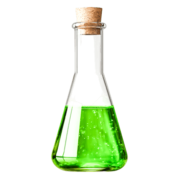 Green Laboratory Flask with Cork Stopper Containing Bubbling Chemical Liquid png