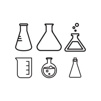 Scientific chemical flask glass laboratory flat icon linet stock set vector
