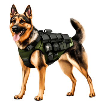 Military Working Dog in Tactical Gear Ready for Action and Service png