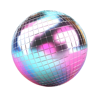 Dynamic disco ball illumination at retro dance party urban venue digital art vibrant atmosphere eye-level view fun concept png
