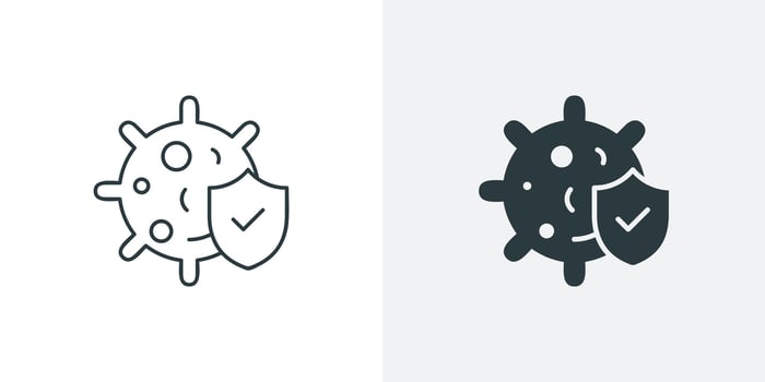 Virus Protection Icon with Protective Shield and Virus Icon illustration vector