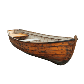 Wooden boat with polished finish and rustic charm isolated on transparent background png