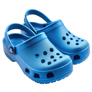 Comfortable blue clogs with ventilation holes isolated on transparent background, png