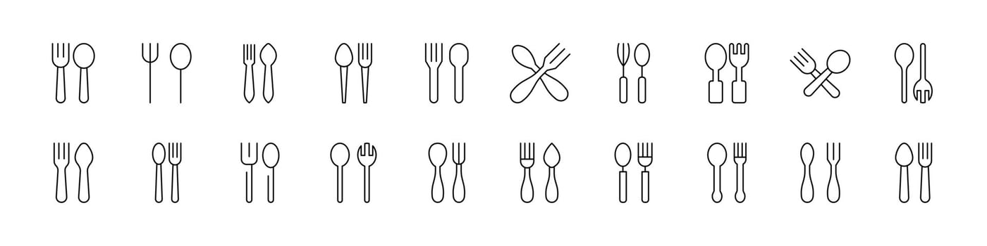 Fork and Spoon Pack of Thin Icons. Editable Stroke. Perfect for Web Sites, Books, Cards, Apps vector
