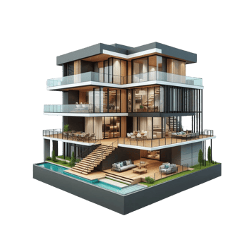 3d rendering of a modern house with a pool png