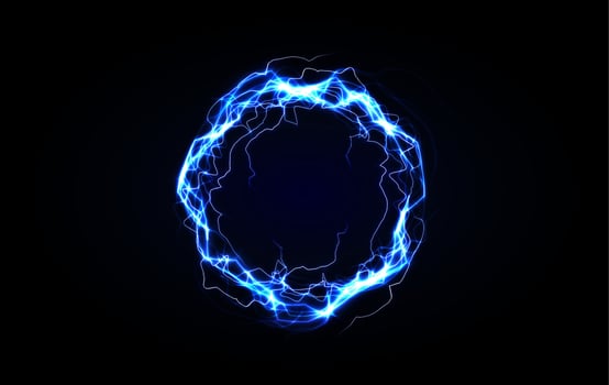 Glowing blue electric ring with lightning energy. Futuristic plasma aura with neon sparks. illustration vector