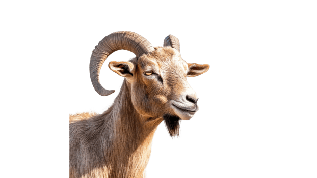Mountain goat with impressive horns in close up png