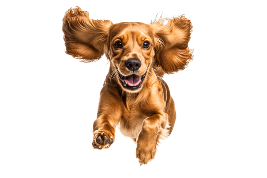 Joyful dog running on white backdrop png