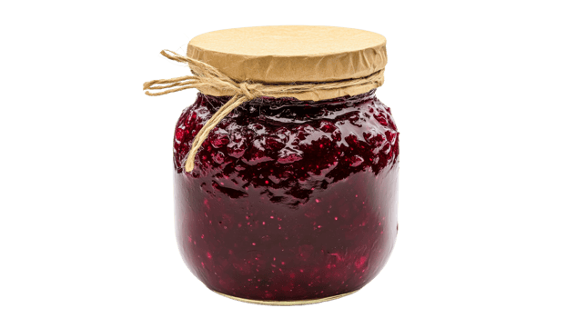Raspberry jam jar on white background png