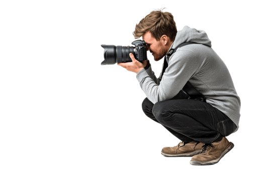 Photographer capturing a moment in a creative pose png