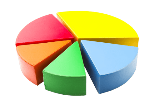 Colorful wooden pie chart for educational purposes png