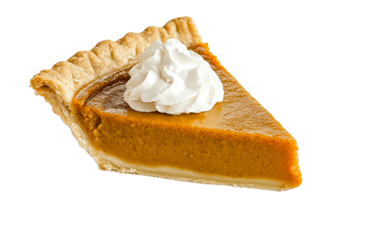 Pumpkin pie slice with whipped cream isolated on transparent background png