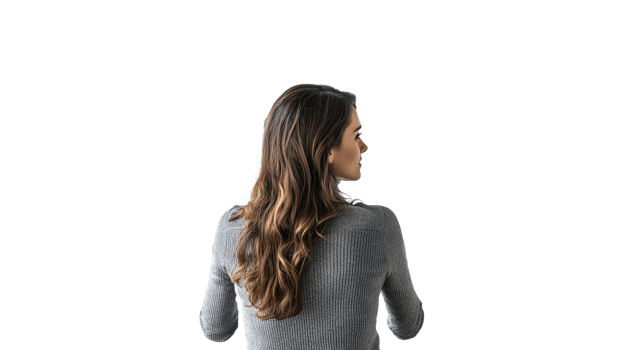 Woman with long hair facing away in casual setting png