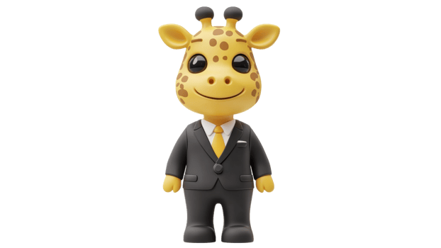 Giraffe figure dressed in a suit for playful decor png