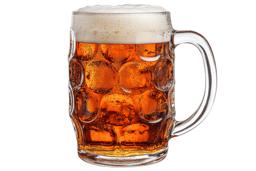 Refreshing beer served in a glass mug png