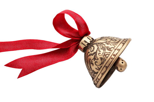 Gold bell with red ribbon for festivities png