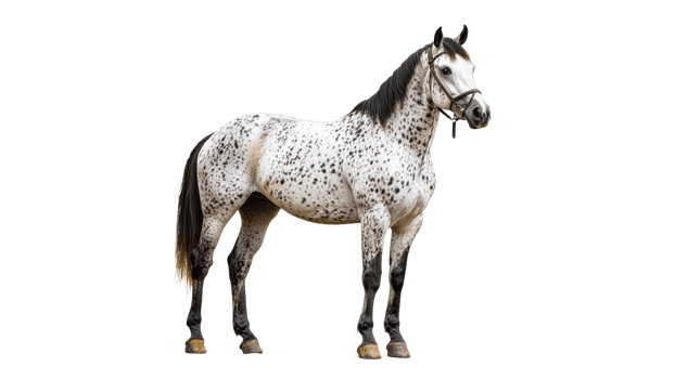 Beautiful spotted horse stands proudly in a field png