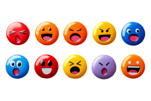 Colorful expressive emoji faces shown png