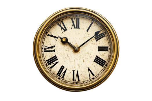 Vintage wall clock with Roman numerals png
