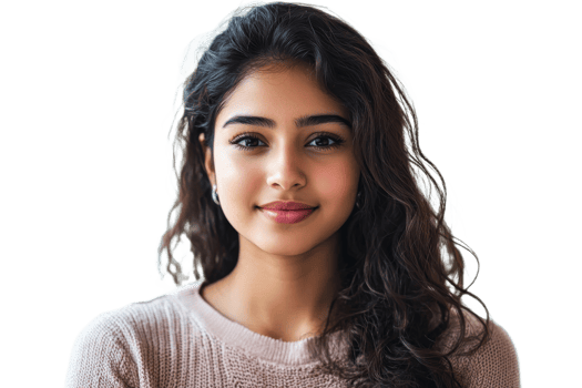 Young woman with curly hair smiling at the camera png