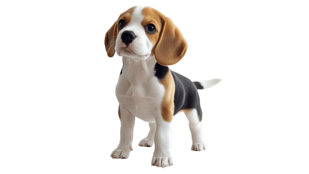 Beagle puppy stands with curiosity and charm png