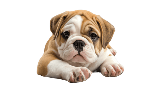 Cute bulldog puppy resting peacefully at home png